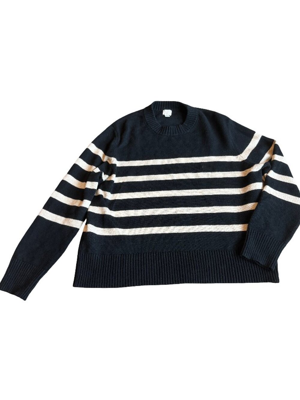 A New Day Black White Striped Crew Neck Pullover Sweater Boxy X-Large Women's